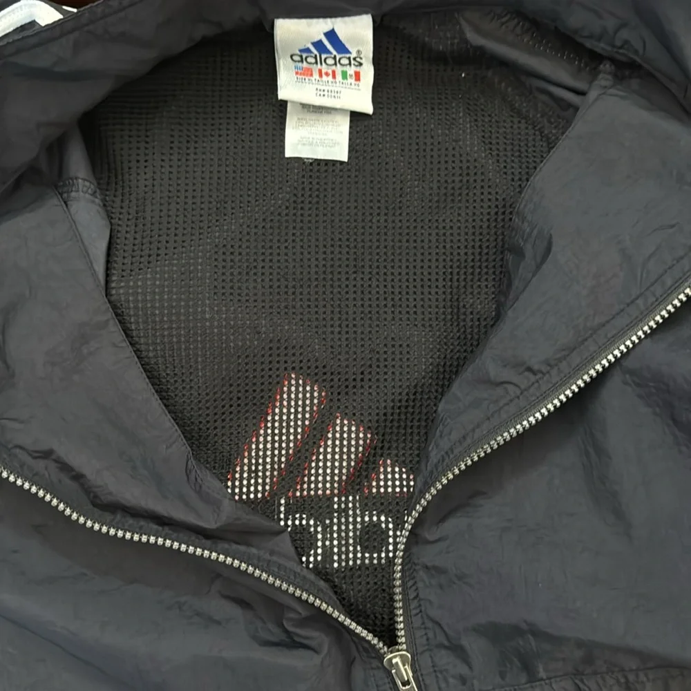 Vintage 90s Adidas 3 Stripe Half Zip Pullover Windbreaker Jacket XL Black